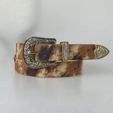 Cow Print Western Statement Buckle Belt