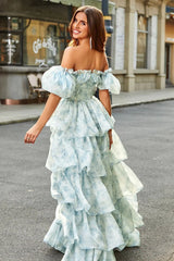 Ruffle Sleeve Tie Waist Floral Maxi Dress