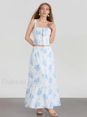Floral A-Line Long Skirt Two Piece Set