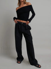 Off Shoulder Overfold Trendy Long Sleeve Crop Shirt