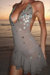 Sexy Sequin Halter V Neck Vacation Dress