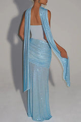 Sequin Sash Strapless Gown Dress