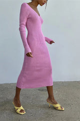 Long Sleeve Ribbed Sweater Dress