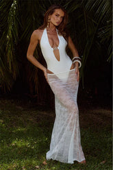 White Backless Mesh Panel Two Piece Swim Set