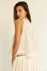 Patchwork Lace Sleeveless Top Boho Pants Set