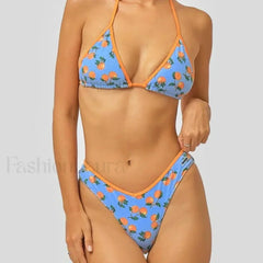 Halter Neck Lace Up Slim Bikini Set