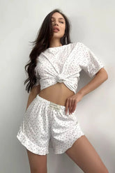 Floral Print Crew Neck Lounge Shorts Set