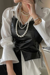 PU Leather Layering Vest Back Elastic Tank Top