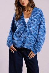 Color Blocked V Neck Cardigan