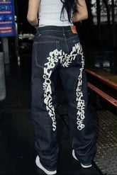 Vintage Letter Printed Loose Straight Leg Hip Hop Casual Jeans