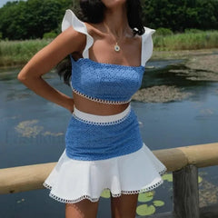 Flying Sleeve Crop Skirt Two Piece Set