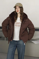Faux Fur Panel Cropped Puffer Jacket