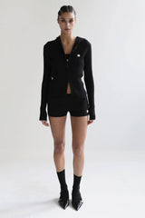 Zip Up Cropped Hooded Knit Sweater