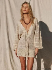 Lace-Up Bell Mesh Mini Cover Up