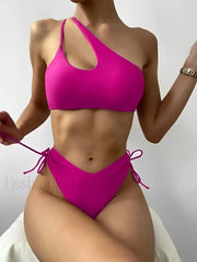 One Shoulder Cut Out String Bikini Set
