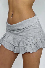 Y2K Casual Solid Pleated Skirt
