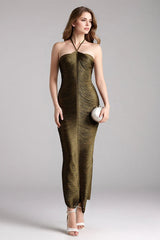 Fringe Halter High Slit Maxi Dress