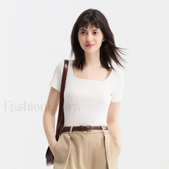 Slim Elegant Square Collar Cotton T-Shirt