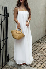 Chiffon Spaghetti Strap Vacation Maxi Dress