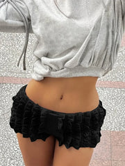 Stripe Splice Patchwork Solid Concise Ruched Low Waist Short
