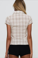 Plaid Double Button Slim Fit Shirt Blouse