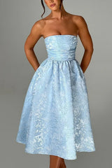 Solid Jacquard Strapless A-Line Party Dress