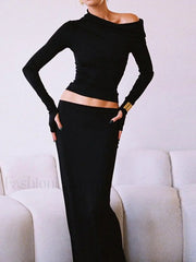 Matte Jersey One Shoulder Modern Off Maxi Skirt Set