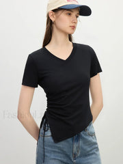 Cooling V-Neck Drawstring Crop T-Shirt