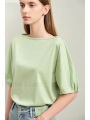 Slash Neck Lantern Sleeve T-Shirt