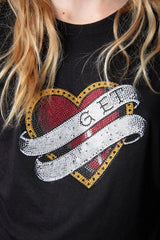 Rhinestone Love Heart Cotton T-Shirt