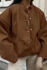 Thick Wool Brown Elastic Hem Coat