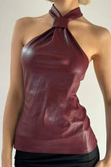 Solid Color Strapless Ruched Bodycon Halter Top