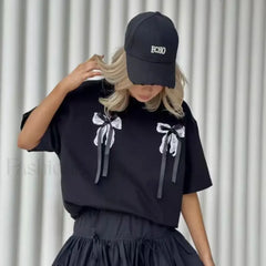 3D Bow Print Cotton T-Shirt