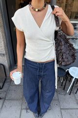 Asymmetrical Flutter Sleeve Side Tie Tee