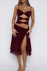 Strapless Hollow Slit Mesh Vacation Dress