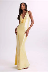 Backless Floral Sequin Maxi Dress