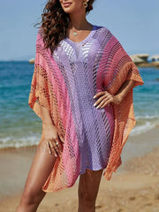 Contrast Color Knitted V-Neck Cover Up
