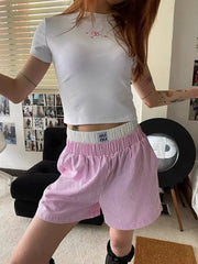 Striped Patchwork Baggy Elastic Waist Retro Casual Short