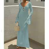 V-Neck Long Sleeve Backless Cover Up