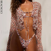 Ruffled Lace Long Sleeve Three Piece Set