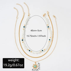 Long Pearl Octagram Star Pendant Layered Necklace
