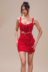 Red Cutout Floral Bandage Party Dress