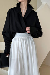 Stand Collar Deep V Layering Blouse