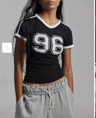 Sporty V Neck Number Print T-Shirt
