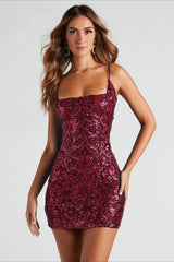 Sequin Spaghetti Strap Backless Mini Dress