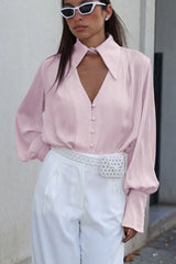 Loose Fit Long Sleeve Casual Detachable Collar Blouse