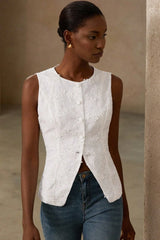 V Neck Single Breated Vintage Waistcoat Tank Top