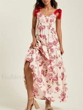 Vintage Tie-Up Strap Floral Dress