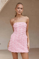 Strapless 3D Floral Bodycon Slim Floral Dress