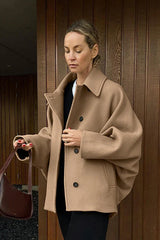 Batwing Sleeve Wool Blend Coat